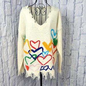 Colorful Heart‎ Pattern V-Neck Sweater